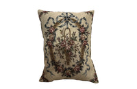 Antique cushion needlepoint tapestry 20th Century French Neo-Classical Revival featuring a classic floral basket motif with ribbon detailing. French Antiques
