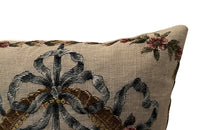 Antique cushion needlepoint tapestry 20th Century French Neo-Classical Revival featuring a classic floral basket motif with ribbon detailing. French Antiques