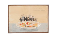 Amusing painted caricature of singing gentleman and a large dish of bouillabaise - French antiques