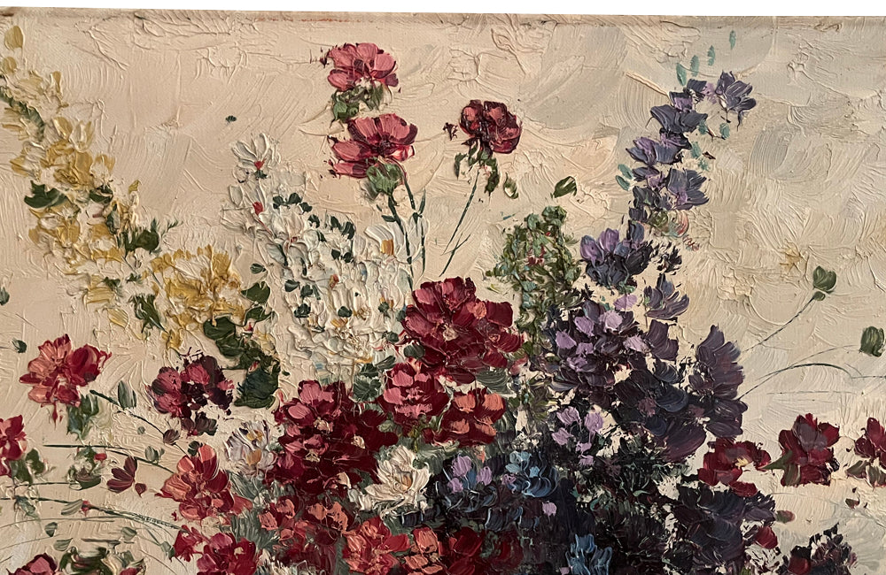 Antique oil painting still life 'Large Bouquet of Flowers In Vase' signed to the lower right by the artist Simon Kramer [Dutch 1940-2015].