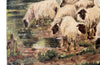 Antique oil painting of a shepherd with his dog and flock French
