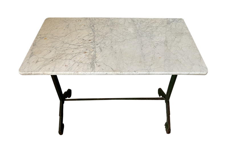 Art Deco green bistro table with marble top. 