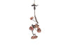 Beautiful Art Nouveau brass and tole chandelier in the form of an hanging branch ornamented with large tole roses and bird