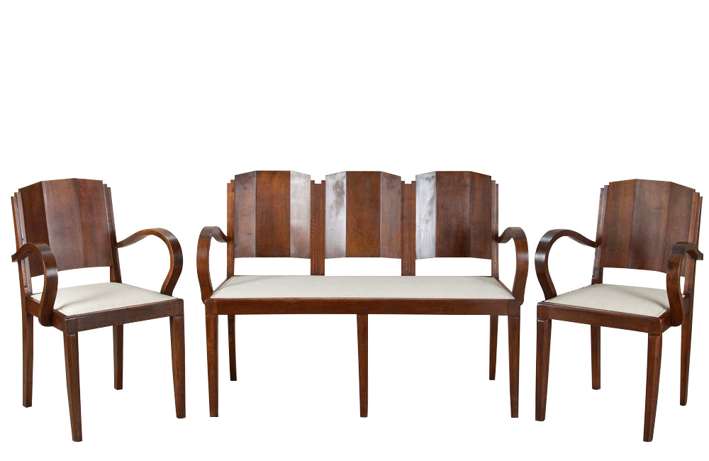 Early 20th Century Art Deco Walnut Salon Suite