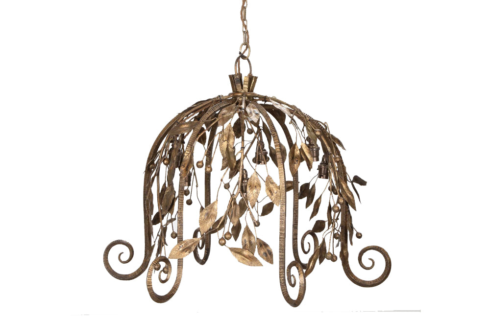 Fabulous, Art Deco, decorative iron chandelier of foliate design and berries - French antique chandeliers - French antique lighting