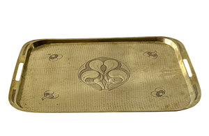 Hammered brass Aesthetic Movement serving tray with integrated handles circa 1900