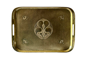 Hammered brass Aesthetic Movement serving tray with integrated handles circa 1900