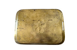 Hammered brass Aesthetic Movement serving tray with integrated handles circa 1900