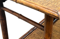 Early 20th Century French bamboo side table with two rattan shelves