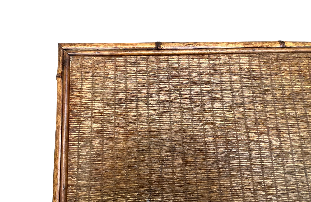 Early 20th Century French bamboo side table with two rattan shelves