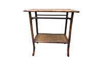 Early 20th Century French bamboo side table with two rattan shelves