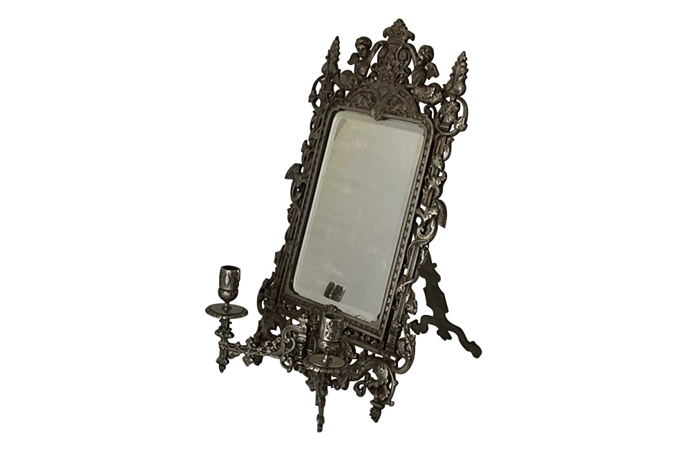 19th century large plated cast iron table mirror in the Baroque style