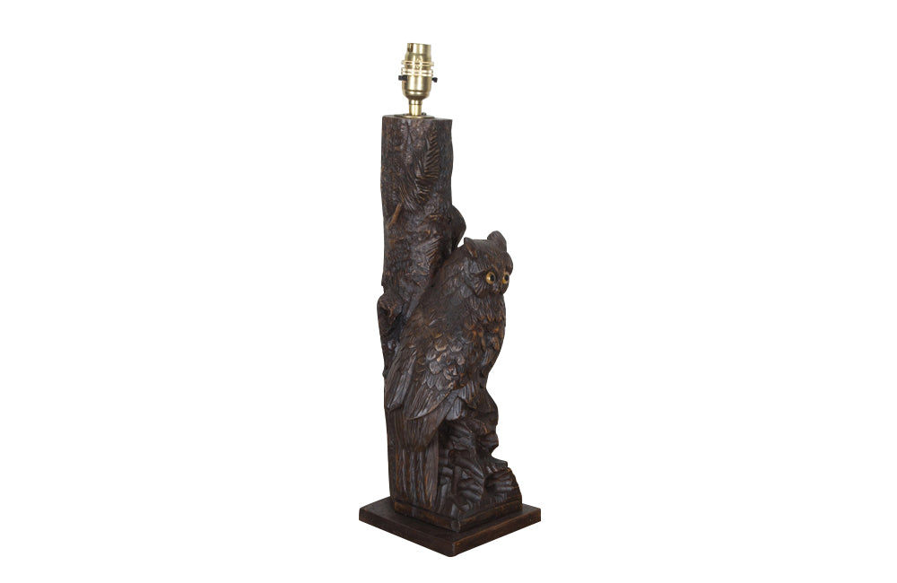 20th Century Swiss Black Forest Carved Owl Table Lamp