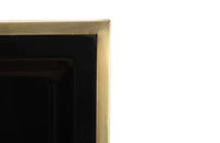 Elegant, mid century rectangular black lucite tray with brass rim.