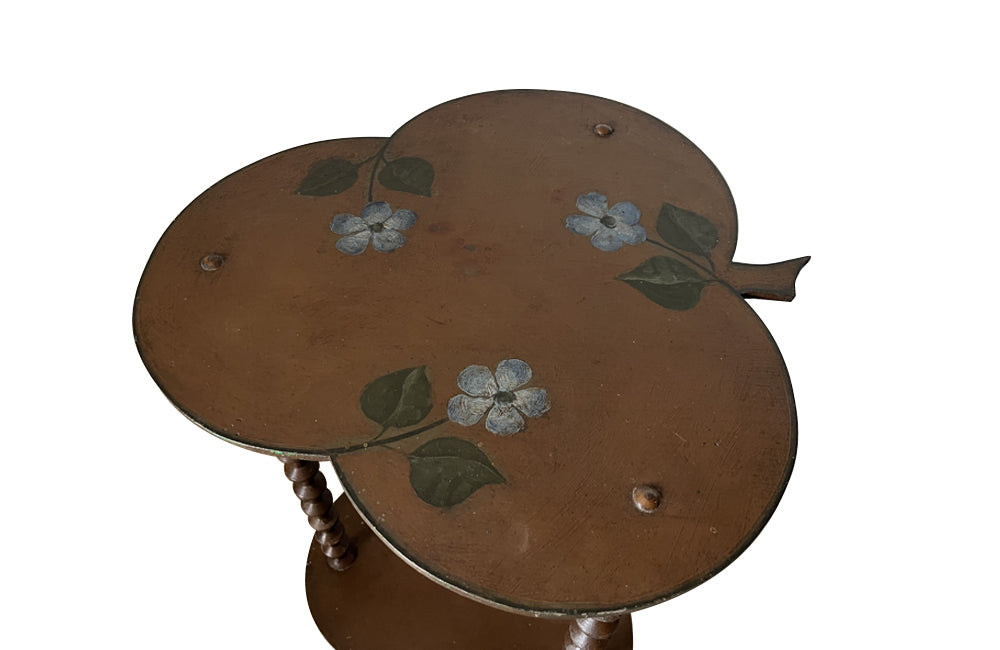 Antique clover-shaped, two-tier painted bobbin side table - French Antique Furniture - Antique Side Tables - AD & PS Antiques
