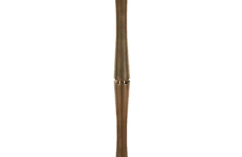 20th Century French stylish brass standard lamp with segmented stem and upright terminating on an elegant simple tripod base.