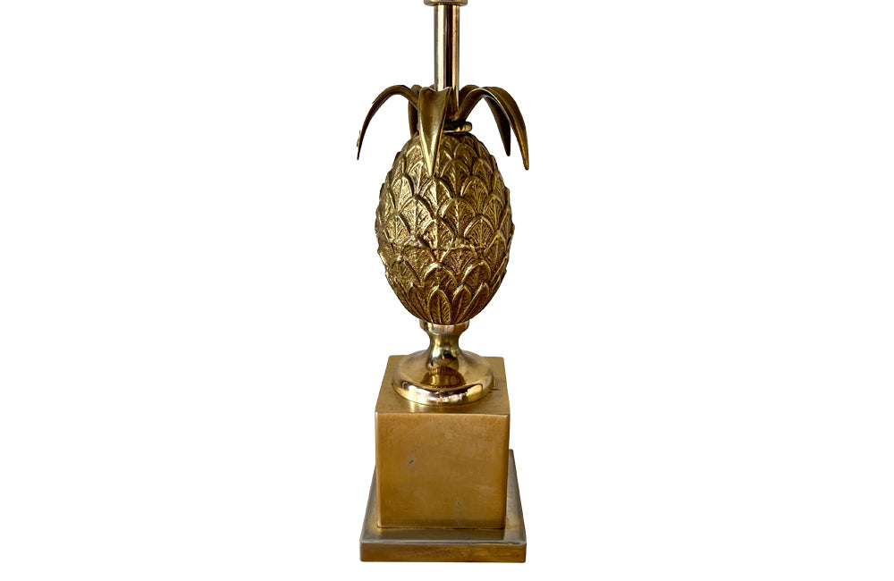 French brass pineapple on plinth table lamp. Circa 1970