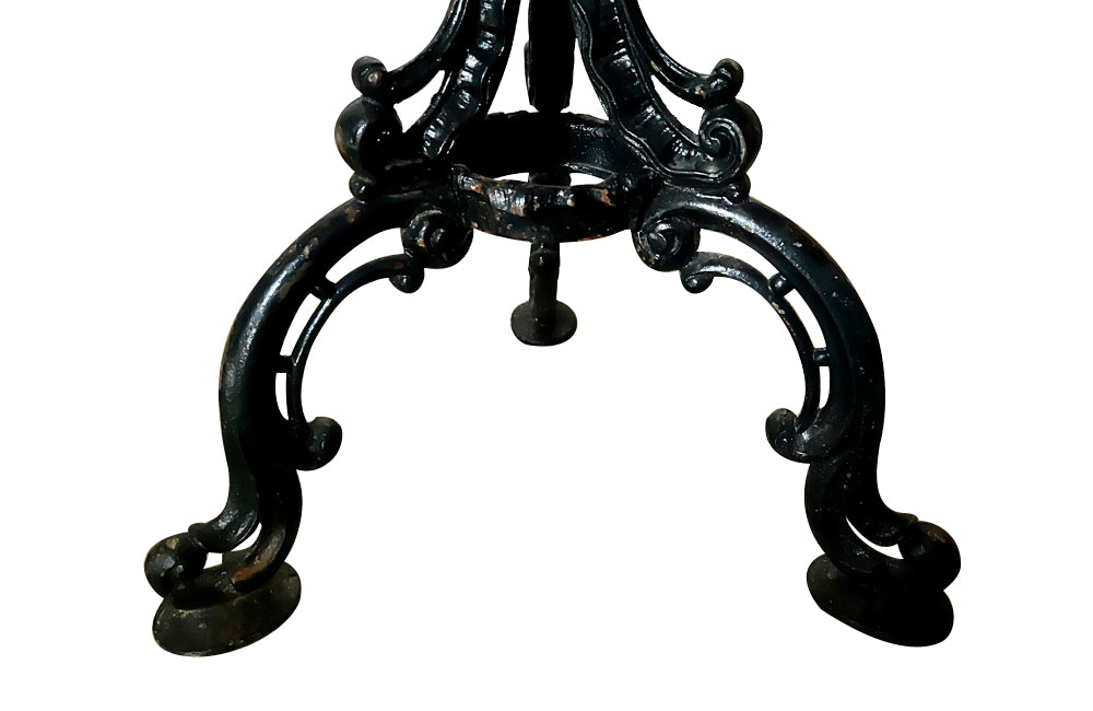 Beautiful French iron based table with octagonal embossed brass top c.1920