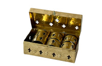 Mid-Century French lidded brass box with a set of six napkin rings