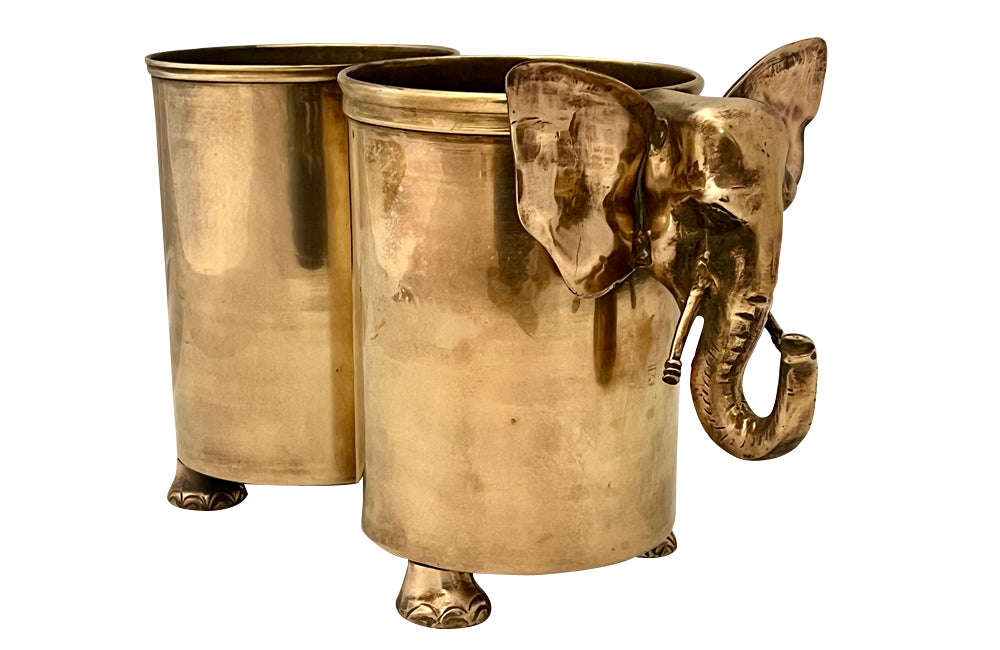 Delightful, quirky brass double bottle holder in the form of an elephant