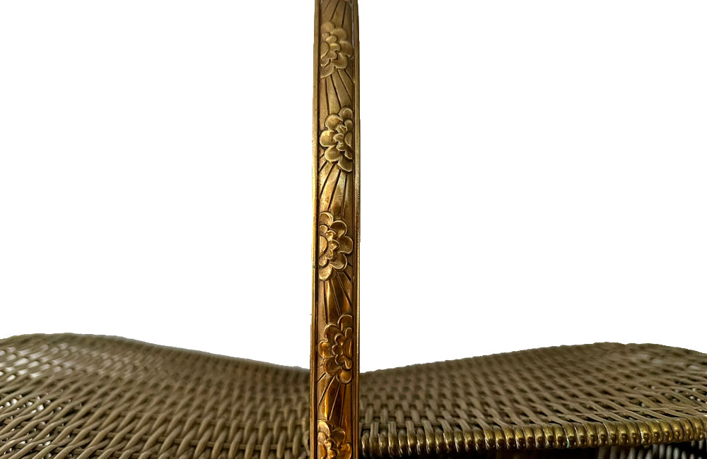 Early 20th Century French woven brass grape harvest basket from the renowned chocolate house of La Marquise De Sevigne