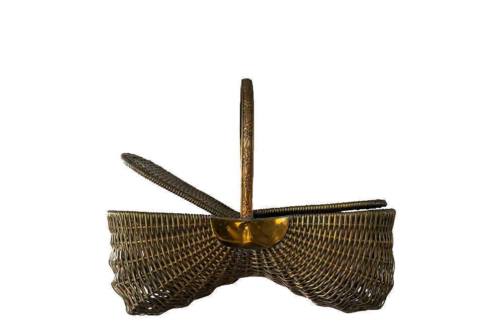 Early 20th Century French woven brass grape harvest basket from the renowned chocolate house of La Marquise De Sevigne