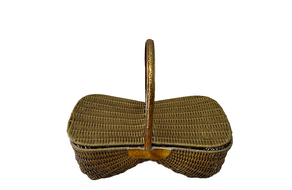 Early 20th Century French woven brass grape harvest basket from the renowned chocolate house of La Marquise De Sevigne