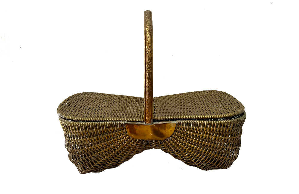 Early 20th Century French woven brass grape harvest basket from the renowned chocolate house of La Marquise De Sevigne