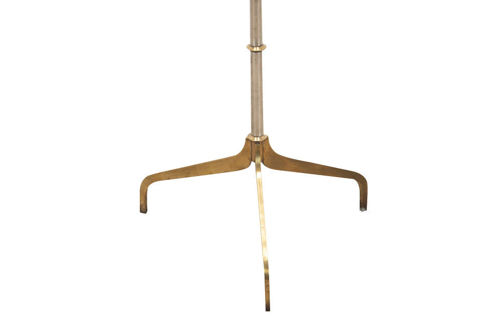 Mid 20th century polished steel and brass ringed stem terminating on tripod brass base.