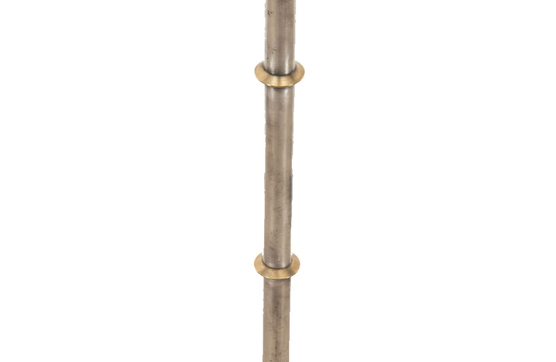 Mid 20th century polished steel and brass ringed stem terminating on tripod brass base.