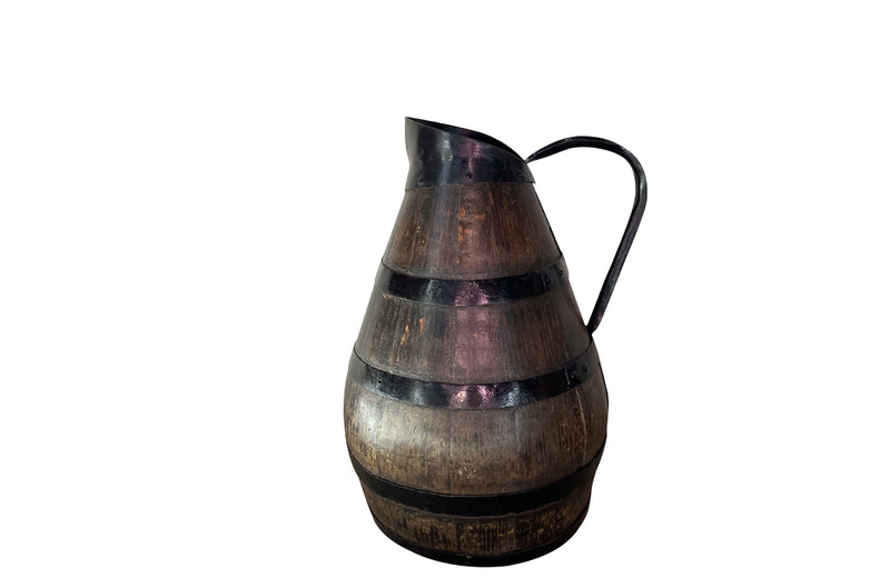 Large, coopered, 19th century French wine jug.