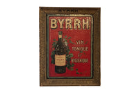 19th century framed tole advertising sign for 'Byrrh' stamped in relief and lithographed