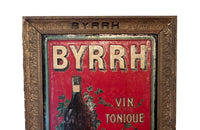 19th century framed tole advertising sign for 'Byrrh' stamped in relief and lithographed