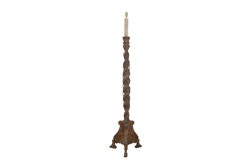 Decorative, carvd wood ecclesiastic Pascal Candle floor lamp. 