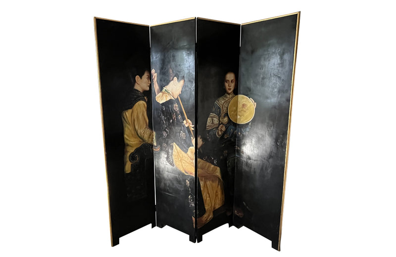 Beautiful, four panelled, il on wood folding screen after Chen Yifei. 