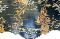 An elegant serpentine shaped, black lacquered 2 drawer commode with beautifully shaped Sienna Brocatelle marble top in the manner of Maison Jansen