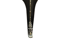 An elegant serpentine shaped, black lacquered 2 drawer commode with beautifully shaped Sienna Brocatelle marble top in the manner of Maison Jansen