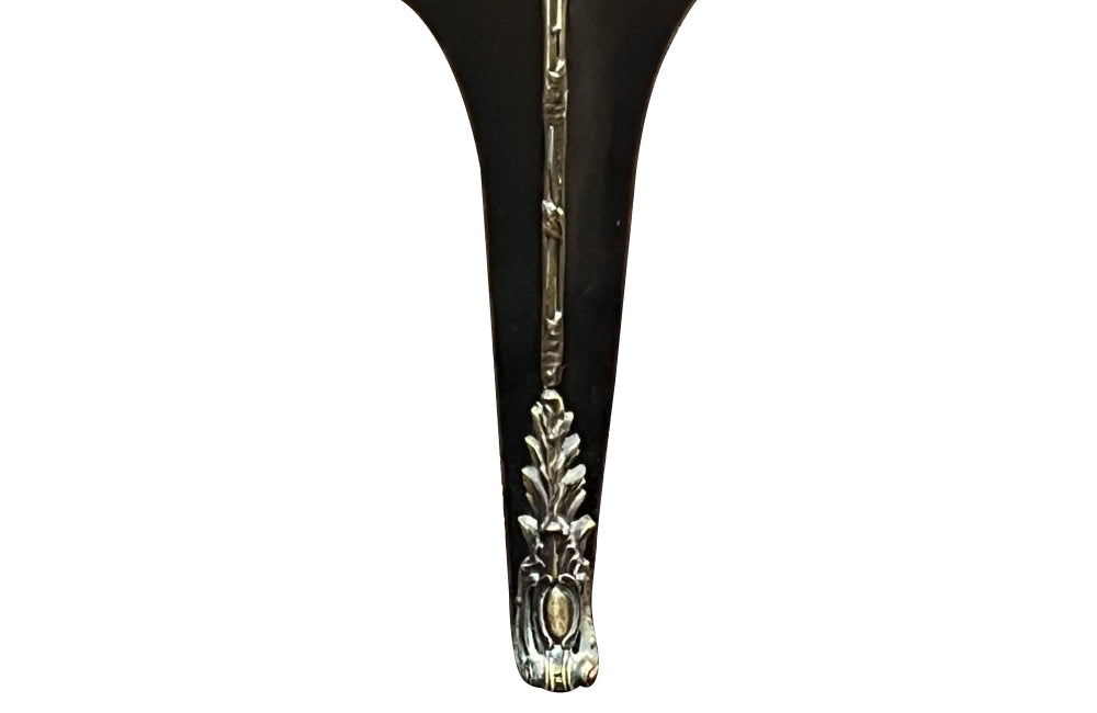 An elegant serpentine shaped, black lacquered 2 drawer commode with beautifully shaped Sienna Brocatelle marble top in the manner of Maison Jansen