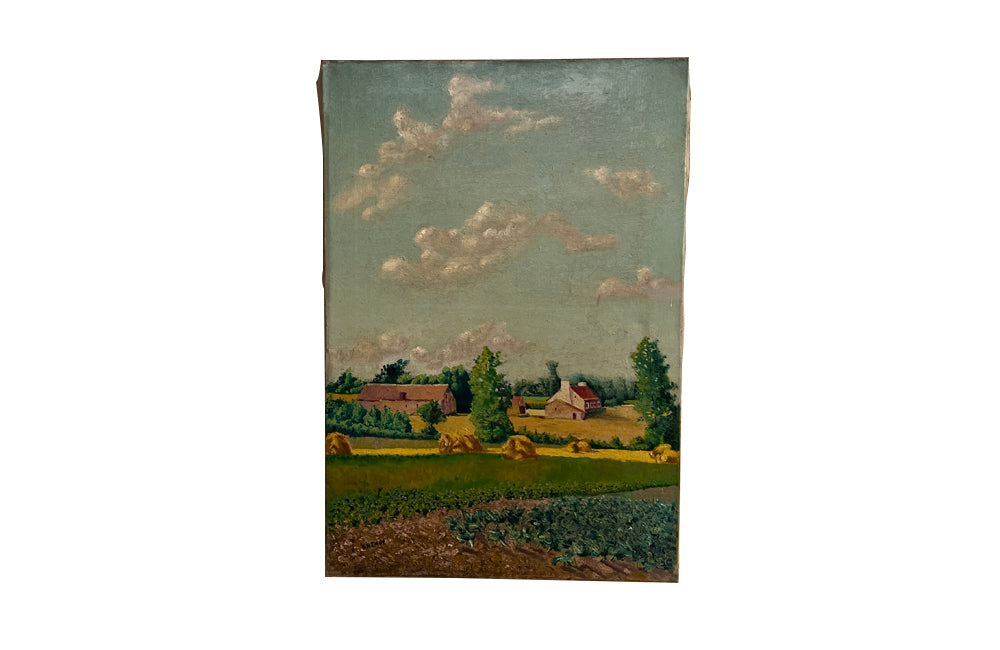 Colourful 20th Century French oil on canvas landscape painting of a countryside.