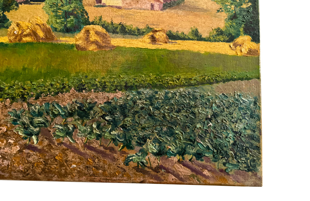 Colourful 20th Century French oil on canvas landscape painting of a countryside.