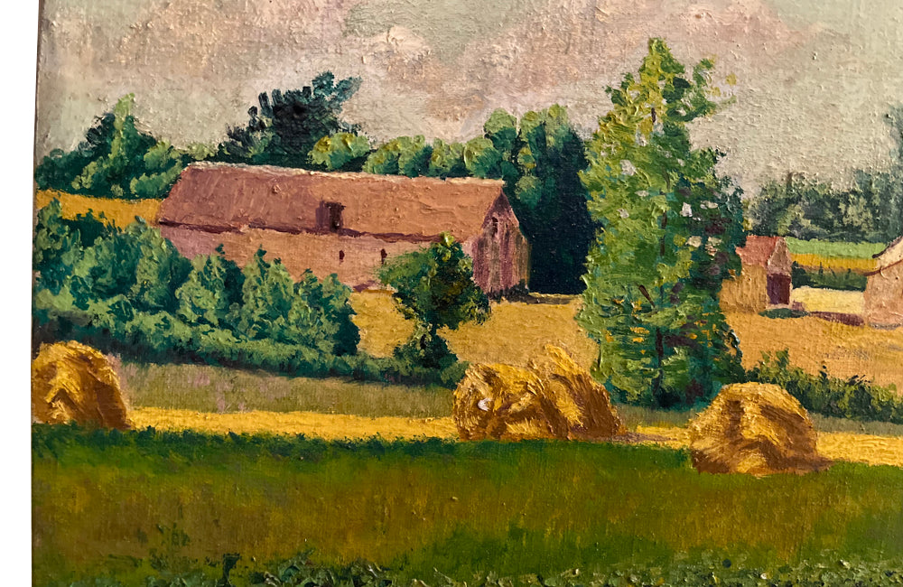Colourful 20th Century French oil on canvas landscape painting of a countryside.