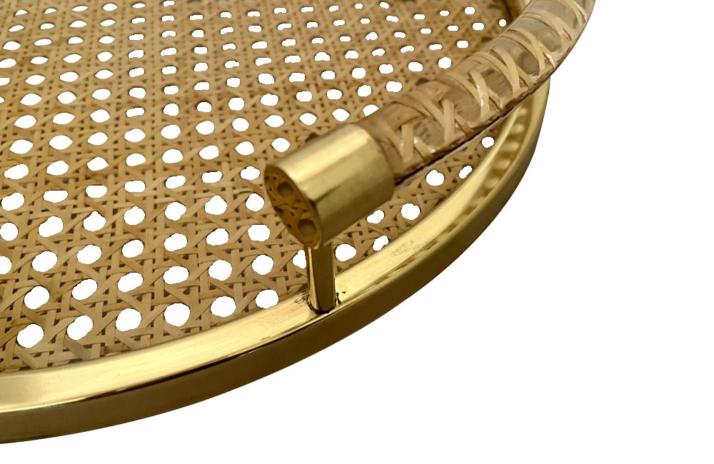 Mid-Century French Round Christian Dior Cane and Lucite Tray