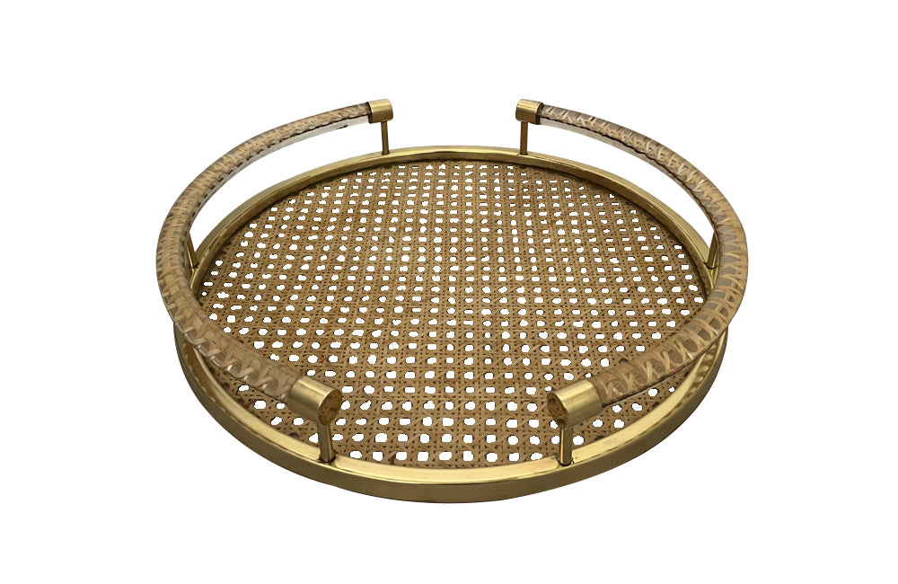 Mid-Century French Round Christian Dior Cane and Lucite Tray