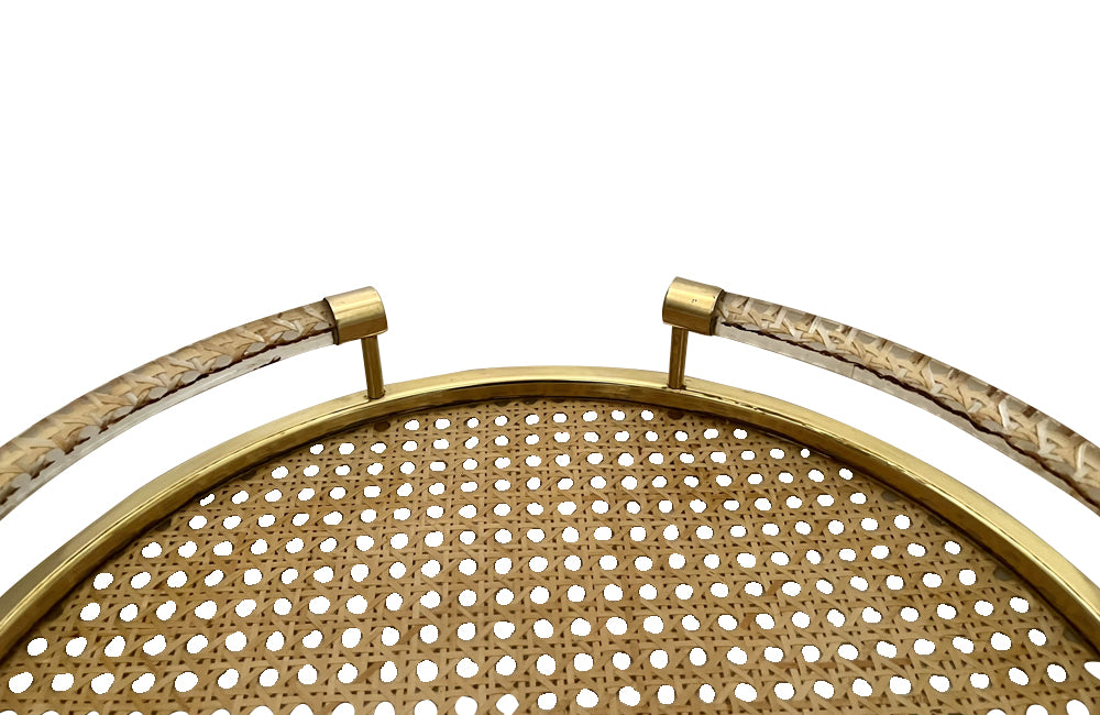 Mid-Century French Round Christian Dior Cane and Lucite Tray