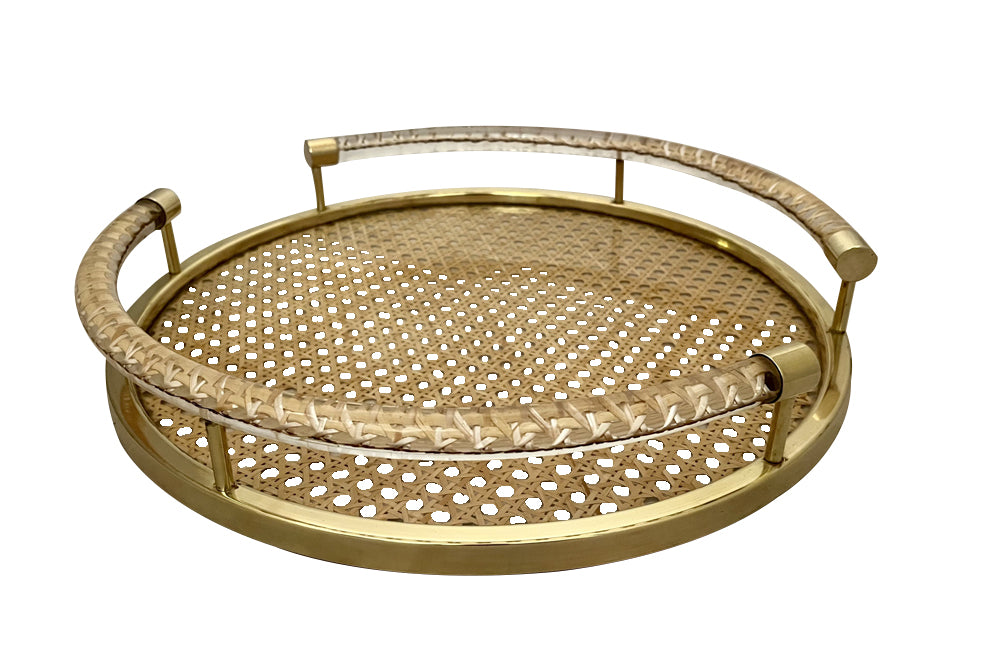 Mid-Century French Round Christian Dior Cane and Lucite Tray
