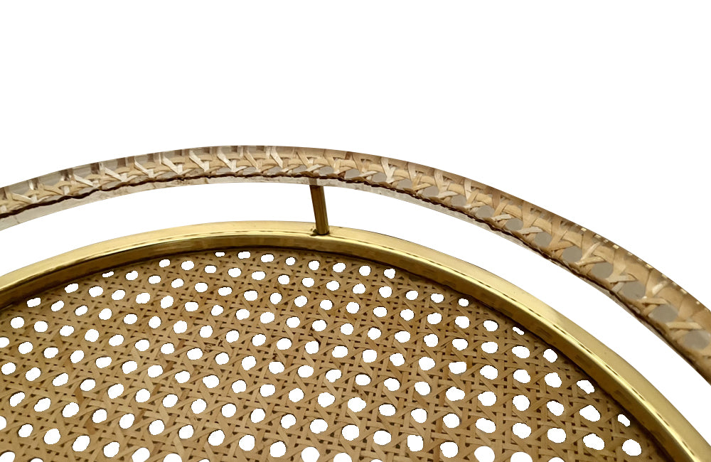 Mid-Century French Round Christian Dior Cane and Lucite Tray