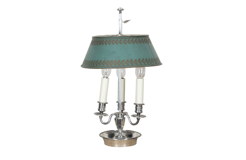 Elegant mid-20th Century French silver-plated bouillotte table lamp.