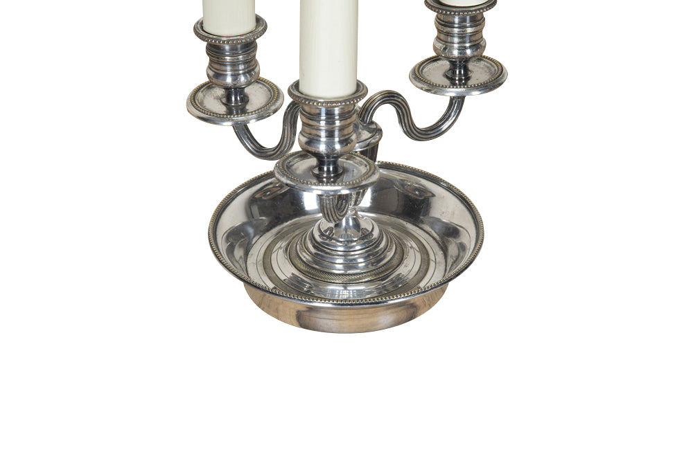 Elegant mid-20th Century French silver-plated bouillotte table lamp.