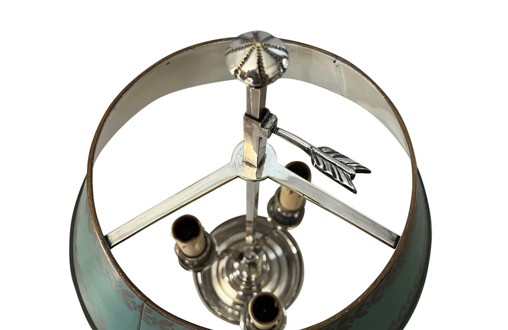 Elegant mid-20th Century French silver-plated bouillotte table lamp.