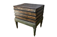 Charming lidded, leather and painted wood box footstool dating to the French Restoration Period [1814-1830]